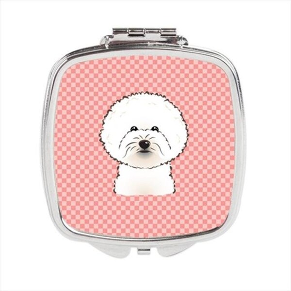 Carolines Treasures Carolines Treasures BB1217SCM Checkerboard Pink Bichon Frise Compact Mirror; 2.75 x 3 x .3 In. BB1217SCM - main